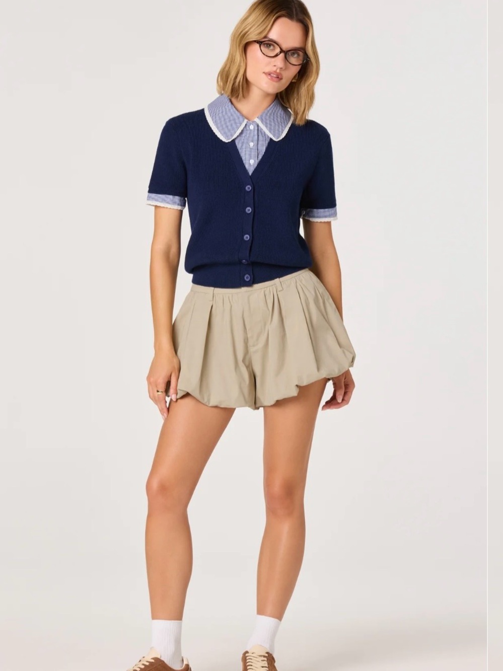 Astr The Label High-Waist Pleated Bubble Shorts in Khaki